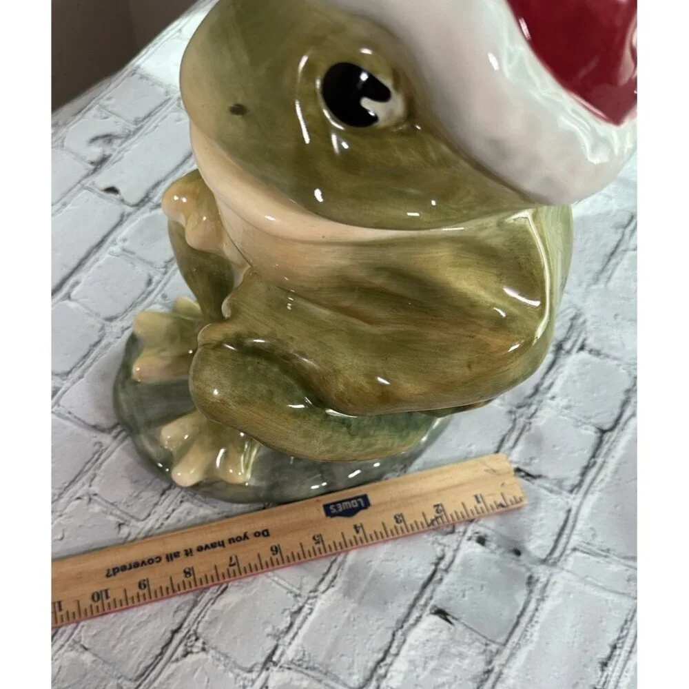 American Retro Frog with Santa Hat Cookie Jar Hand Painted Christmas 2005 Vtg